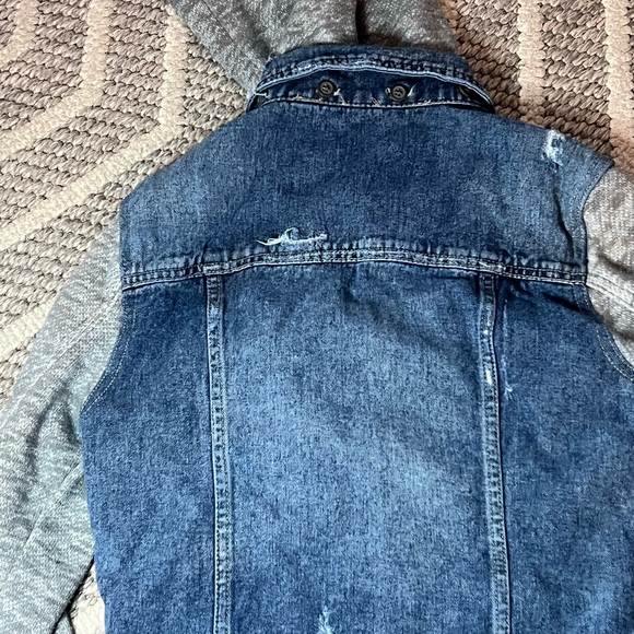 Free People Blue Denim Jacket with Gray Knit Accents - Picture 10 of 10